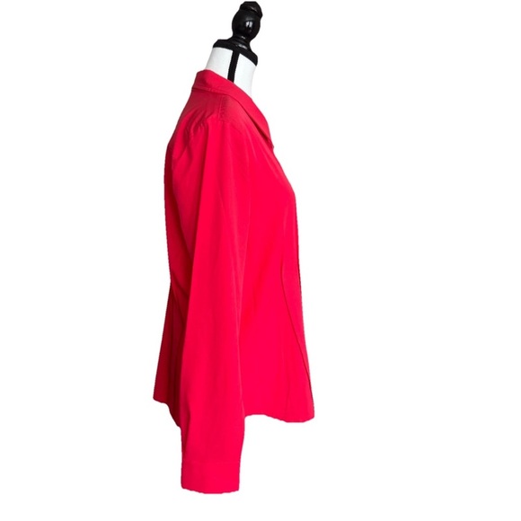 DKNY Button Down Blouse Shirt Red Coral Hue Long Sleeve Collared SZ L Office NWT - Picture 4 of 10